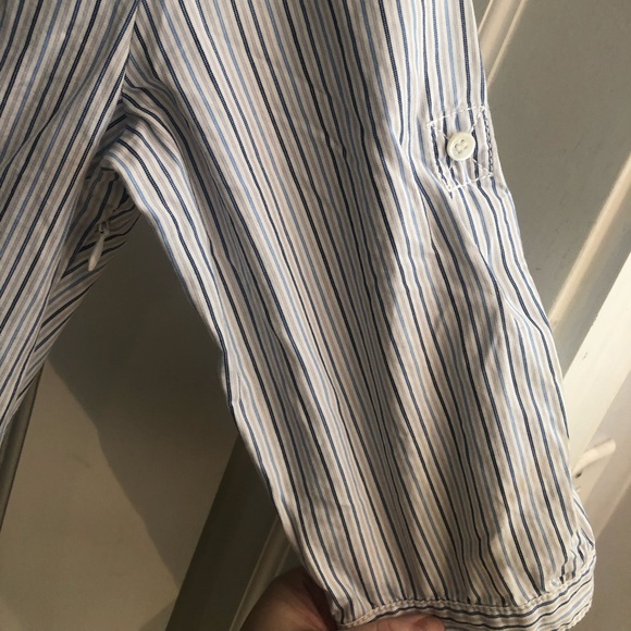 J. Crew White Blue Pinstripe Button Down 3/4 sleeve Shirt Dress size 0 - Picture 11 of 13
